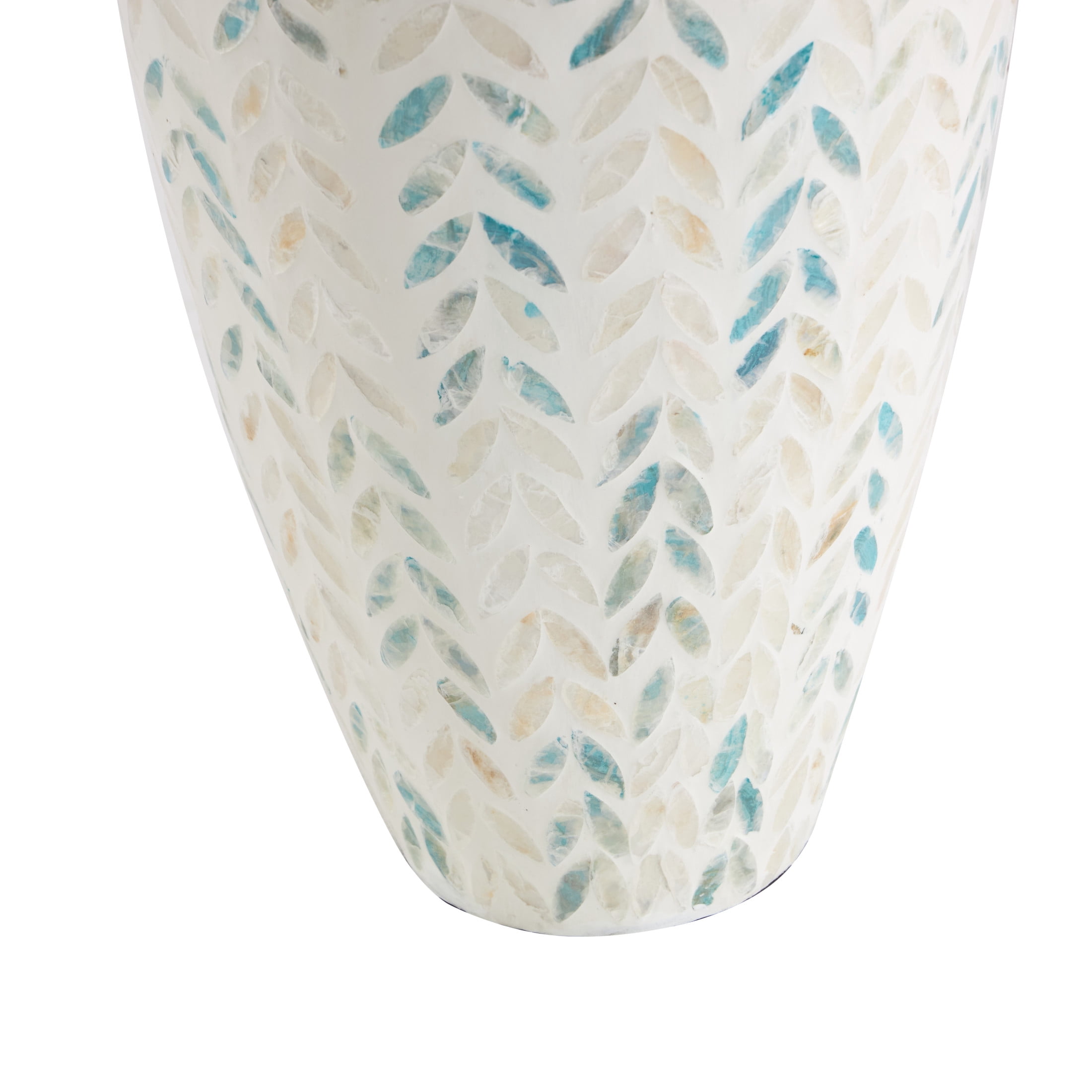 DecMode 33" Leaf Handmade Tall Mosaic Cream Mother of Pearl Shell Vase with Blue Accents