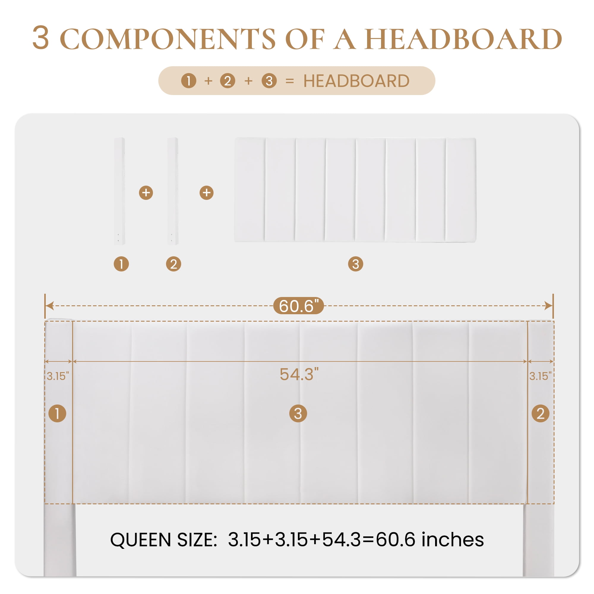 SHA CERLIN White Queen Size Platform Bed Frame with Velvet Channel Headboard, Adult
