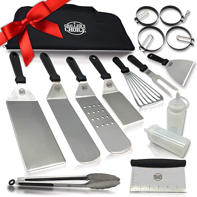 Griddle Accessories Kit Restaurant Grade Stainless Steel Griddle Spatula Set for Flat Top Grill Professional Spatulas Tool Kit for BBQ Gift Idea for Men Dad Husband Father Chef