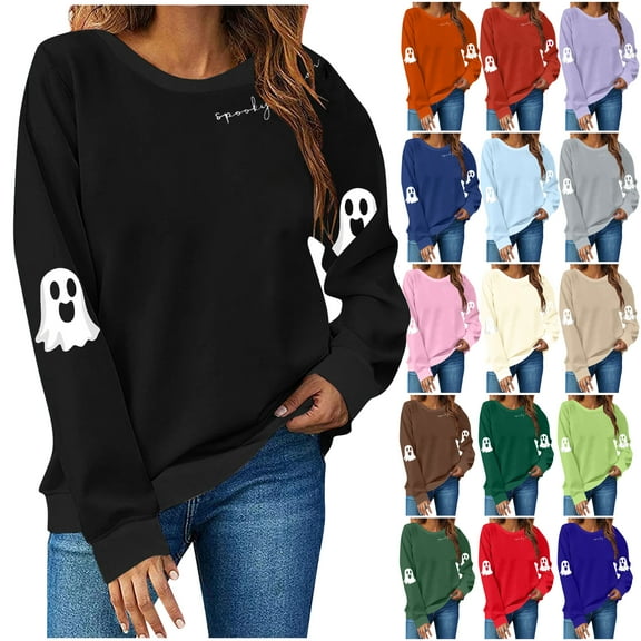 DDAPJ pyju Ghost Halloween Sweatshirt for Women Spooky Season Sweatshirts Crewneck Long Sleeves Fall Holiday Pullover Top