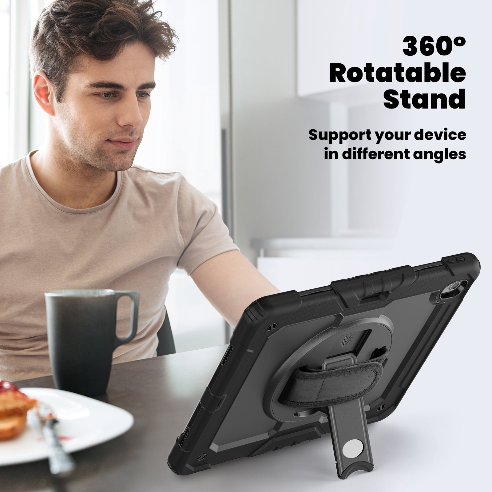 Allytechgroup iPad Pro 13 2024 Case with Screen Protector / Shoulder Strap/ Pencil Holder, Heavy Duty Shockproof Rugged Handle Kickstand Bumper Case Cover for Apple iPad Pro 13 Inch 2024 M4,Black