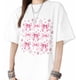 thumbnail image 1 of T Shirts for Womens Christmas Pink Bowknot Short Sleeve Graphic Tees Loose Fit T-Shirt Cotton Casual Tops, 1 of 8
