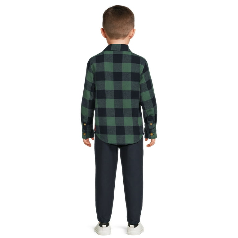 Wrangler Toddler Boys' Long Sleeve Flannel Shirt and Joggers Outfit Set,  2-Piece Set, Sizes 2T-4T 