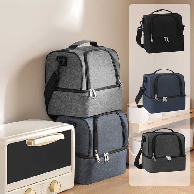 Xihbxyly Mochila de Almuerzo de Doble Capa, Aislamiento a Prueba de Fugas, Diseño de Gran Capacidad, Bolsa de Picnic Versátil, Oficina, Escuela, Playa, Unisex, Fácil de Limpiar, 25 X 17 X 23 Cm