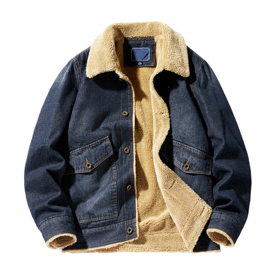 LIUJUNSHOP Classic Men's Denim Jacket Mens Denim Jacket Short Autumn Winter Casual Lamb Lined Thickened Cozy Outerwear Coat