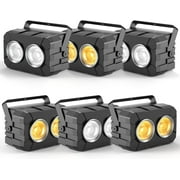 Stage Lights, 180W 2 Eyes LED COB Par, Cool+Warm White LED Blinder Lights, Audience Casting DMX512 & Sound-Activated COB Par Can, Stage Lighting for Party Show Wedding Event, 6 Pack
