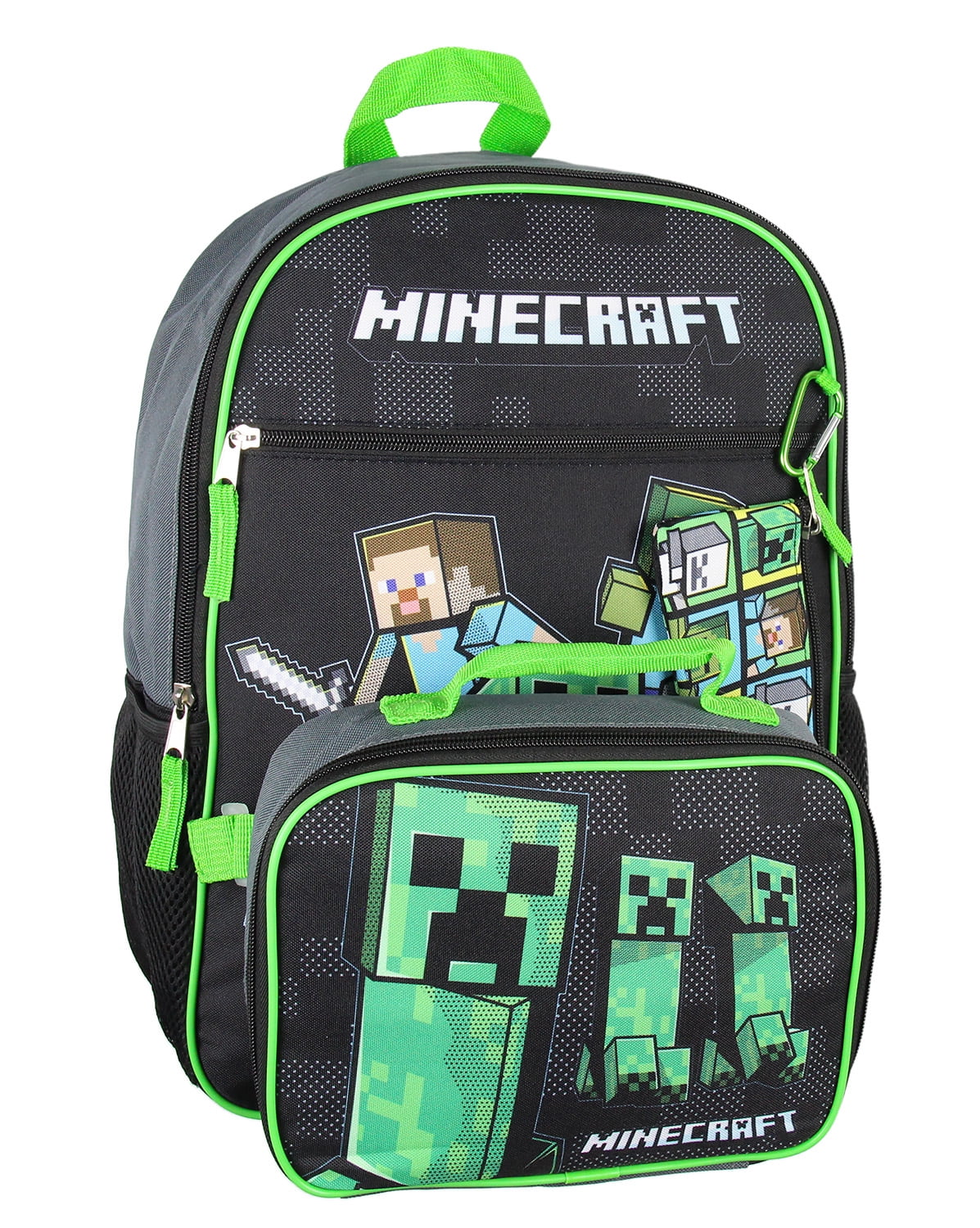 Minecraft Backpack Set with Detachable Lunch Box 16" 4 Piece Set
