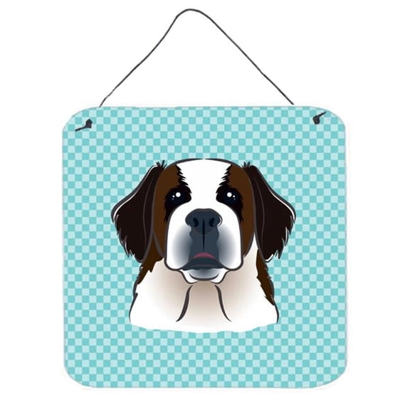 Checkerboard Blue Saint Bernard Aluminum Metal Wall Or Door Hanging Prints, 6 x 6 In.