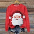 thumbnail image 2 of Ladies' Christmas Printed Casual Long Sleeved Round Neck Sports Hoodie Top, Comfortable Pullover for Women, Festive Holiday Apparel, Streetwear Style,Deep Red,L, 2 of 5