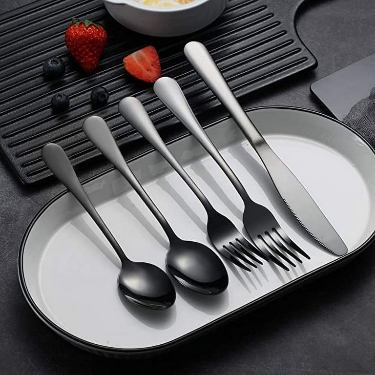 ReaNea 20 Piece Black Silverware Set Stainless Steel Titanium Black Plating Flatware  Set,Spoons and Forks Cutlery Set Service for 4 