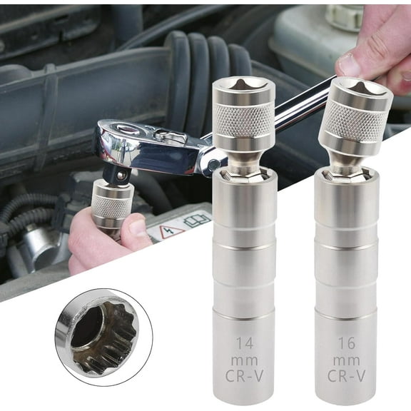 14mm&16mm(5/8") Spark Plug Socket Set,Thin Walled Magnetic Spark Plug Socket,Car Accessories Universal Joint 3/8" Drive 12 Point Swivel Socket Removal Tool,Compatible with BMW Nissan More Car