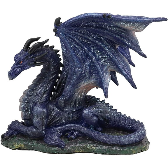 Ebros Fantasy Glitter Blue Midnight Dragon in Repose Statue 8" Long Figurine
