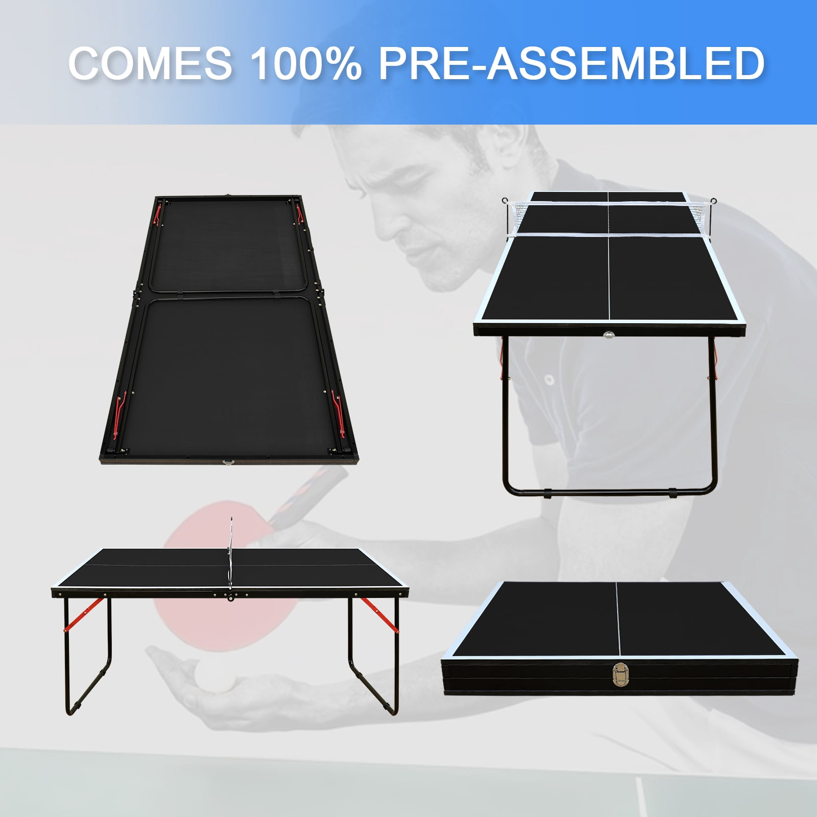 KLB Sport Foldable Mini Table Tennis Table, Portable Ping Pong Game Set with Net, 2 Paddles and 3 Balls
