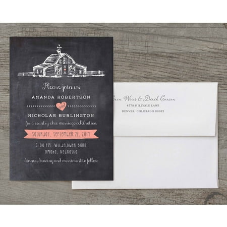 Green Holiday Invitation - Country Chic Barn Deluxe Wedding Invitation
