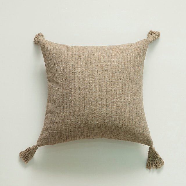 Home Decorative Pure Color Cotton Hemp Tassel Pillow Cover For Home Simple Art Style Square Pillow Cushion Cover Without Core