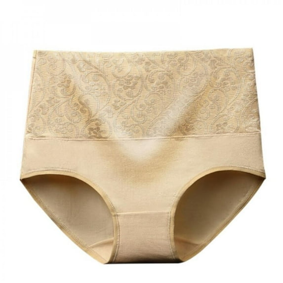 KOOYTE Women High Waist Cotton Jacquard Briefs Plus Size Female Solid Color Panties Breathable Underwear