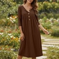 thumbnail image 5 of Summer Dresses for Women Plus Size V-Neck 3/4 Sleeve Solid Color Button-up Casual Loose Beach Sundresses, 5 of 7