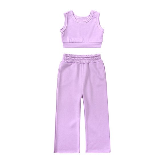 HAYIMI Girls Sleeveless Solid Color Vest With Pants For Everyday Casual Summer Outfit Sets Kids Comfortable Everyday Leisure Clothes Sets