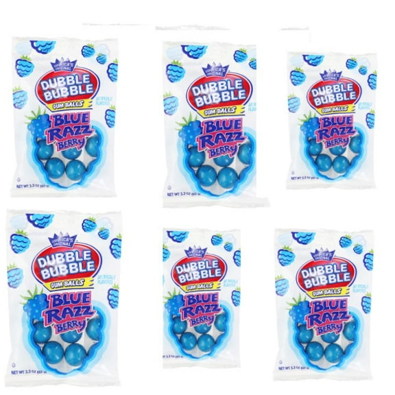 Blue Razz Berry Gumballs – 6 Pack Bags (1.2 lb Total), Large Round Bubble Gum Candy, Individually Packed for Parties & Holidays