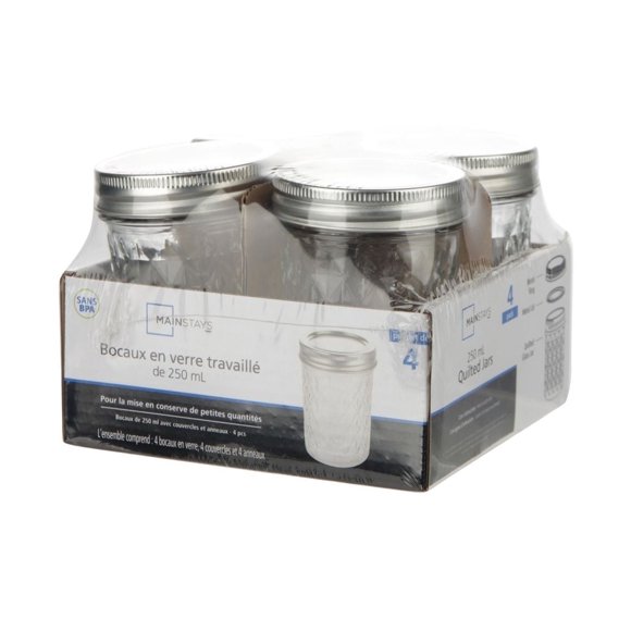 Mainstays Clear Glass Canning Jars, 250ml, 4 Pieces