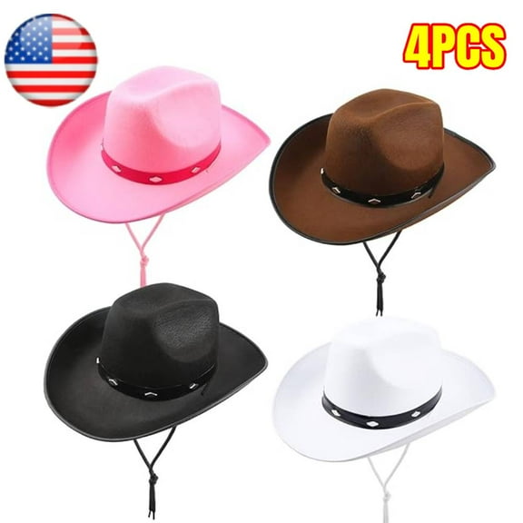 4 Pack Cowboy Hat Felt Studded Western Rodeo Texan Cowboy Cowgirl Hat for Adult