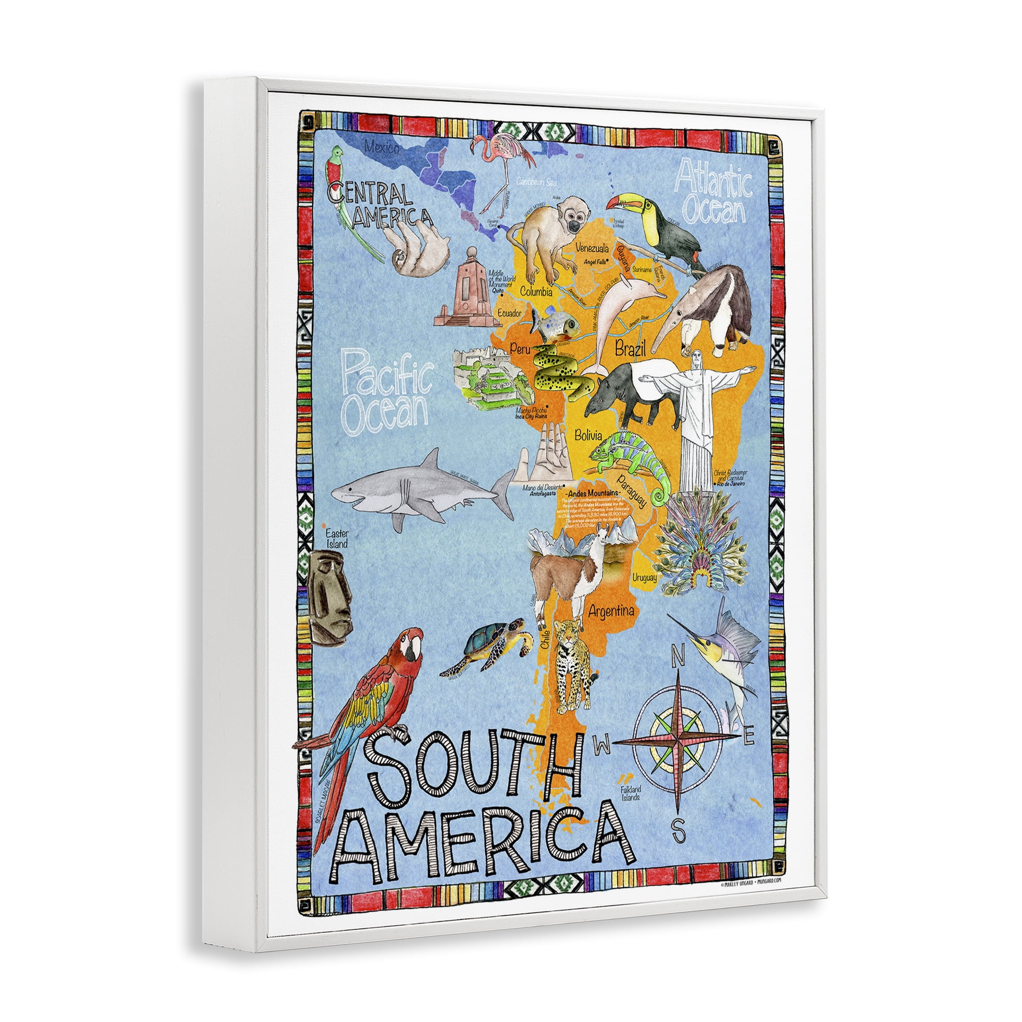 Stupell Industries South Africa Animal Map Travel & Places Painting White Framed Art Print Wall Art, 24 x 30
