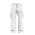 thumbnail image 2 of BXJX Boys Cargo Pants, Fall Multi Pocket Elastic Waist Casual Waffle Knit Trousers White Size 10-11 T, 2 of 8