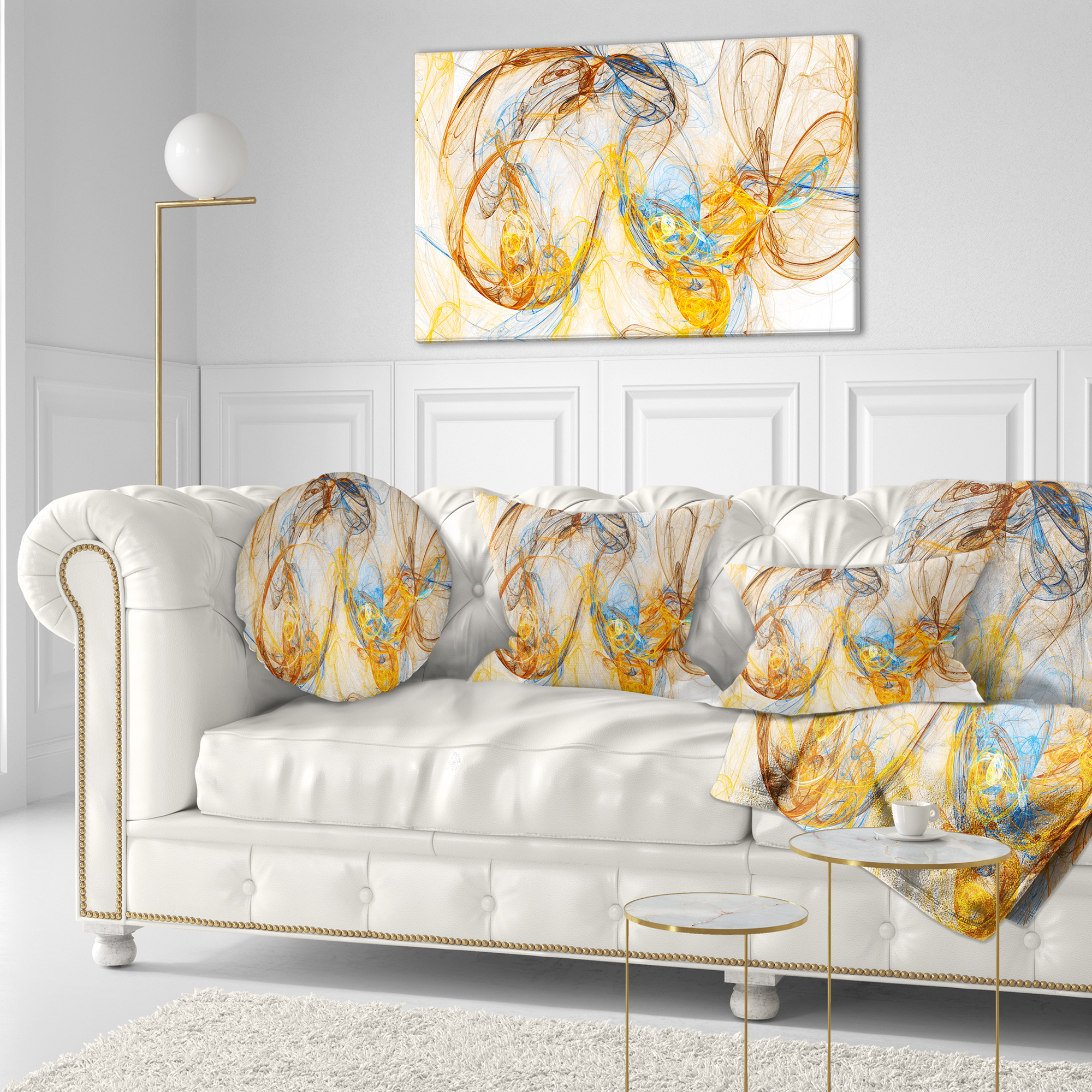 Designart Billowing Smoke Yellow - Abstract Throw Pillow - 12x20