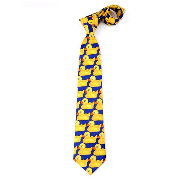 Men Women Funny Yellow Duck Printed Necktie Imitation Silk Party Busines