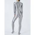thumbnail image 5 of TiaoBug Women's Glossy Body Stocking Full Bodysuits Catsuits Yoga Mock Neck Zipper Jumpsuits Silver L, 5 of 6