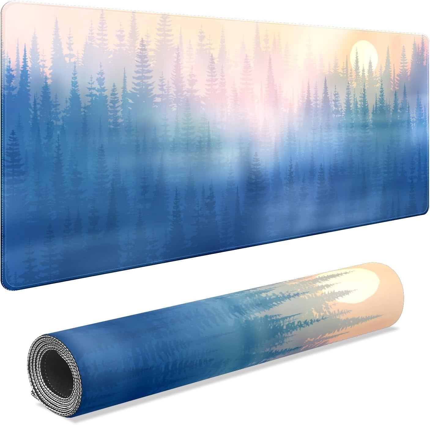 Gradient Forest Sunset Desk Mat, Desk Accessory, Cute Workspace, Trendy Workspace, Trendy, 35.4x15.7in Large Gaming Mouse Pad, Cute Desk Topper, Pretty Desk Pad