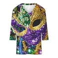 thumbnail image 4 of YUGYXL Deals Casual Plus Size 3/4 Length Sleeve Tshirt for Women Mardi Gras Mask Graphic Loose Lightweight Clothes Ladies V Neck Tunic Comfy Tees Theme Party Funny Tops, 4 of 4