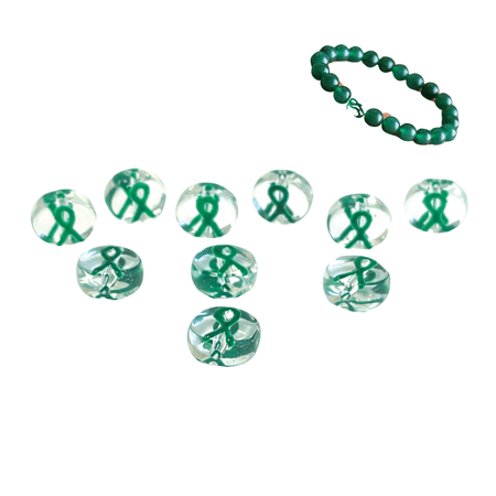 Awareness Ribbon Beads Liver Kidney Cancer Beads For Jewelry Making Glass Beads 10mm DIY Bracelet Supplies Gift For Beader Dark Green 10 pcs