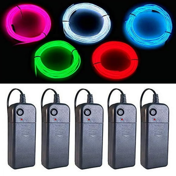Juego portátil de EL Wire, MaxLax, 9 pies de cable electroluminiscente luminoso, recortable, con batería, kit de luces, verde, azul, rojo, blanco, rosa, para decoraciones de Halloween DIY