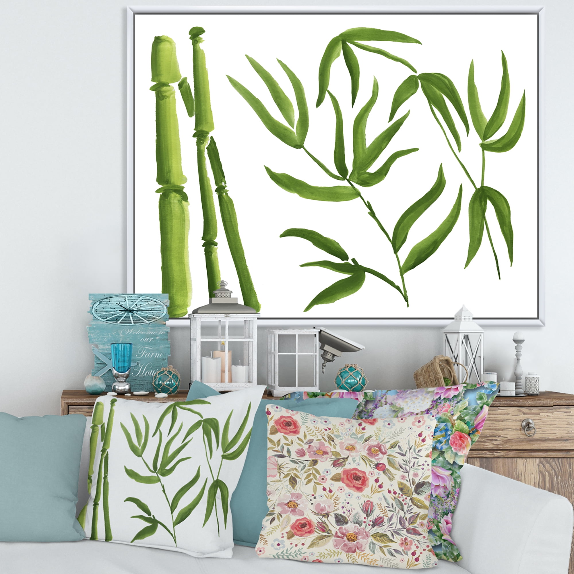 Designart 'The Forest of Bamboo Branches IV' Tropical Framed Canvas Wall Art Print