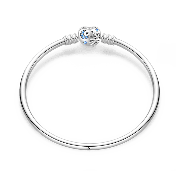 KUNSIR 925 Sterling Silver Heart Star & Moon Bangle Bracelet Jewelry Gifts DIY 6.7 in