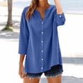 thumbnail image 5 of Linen Tops Women Beach Vacation Tshirts Flowy Tops For Women Peasant Blouse Womens Gauze Tops Office Work Tops Womens Summer Tops Roll Up Short Sleeve Peasant Tops For Women Blue2 L, 5 of 9