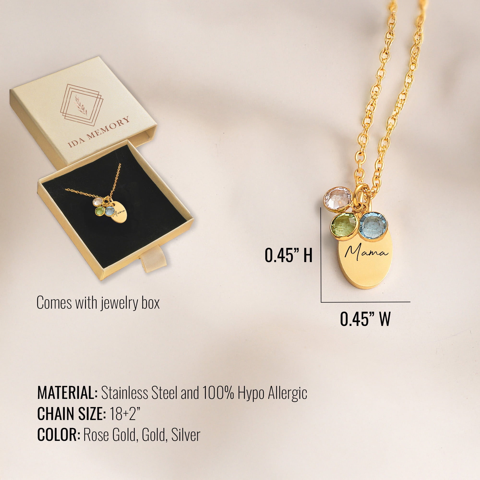 Mama Family Necklace Personalized With Kids Birth Month Birthstones - Mom Necklace Mother Child Gemstones - Mommy Gifts from Kids - Custom Mama Jewelry with Birth Stone Charms - Mother's Day Gifts