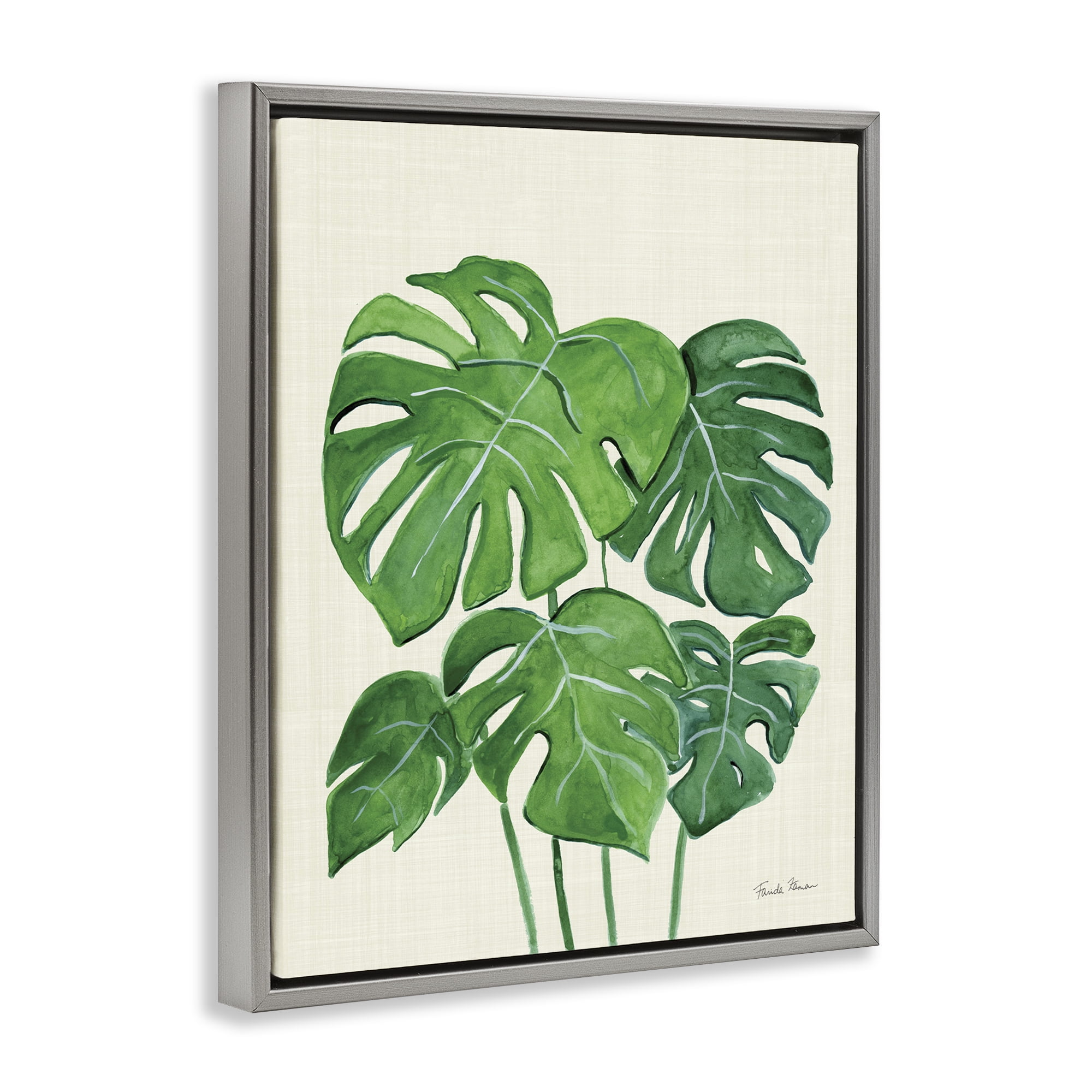 Stupell Industries Green Monstera Bundle Botanical & Floral Painting Gray Floater Framed Art Print Wall Art, 25 x 31