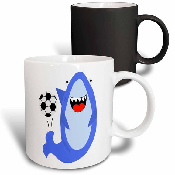 3drose, Funny Cool Blue Shark Playing Soccer Ball, 11oz Magic Transforming Mug