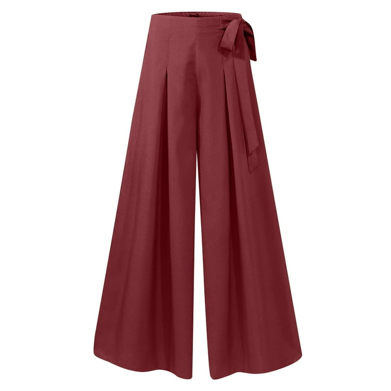 Meresysid Womens Loose Wide Leg Pants Lace Up Loose Casual
