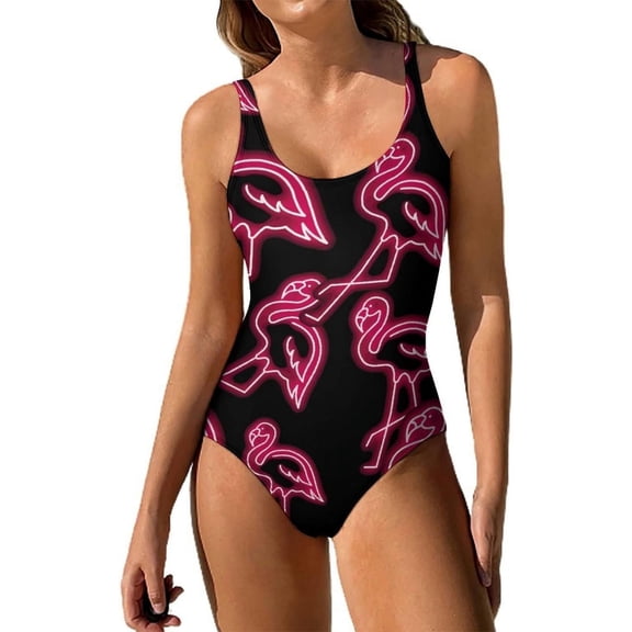 Pink Flamingo Neon Women s One Piece Swimsuit Tummy Control Bathing Suit Backless Swimwear