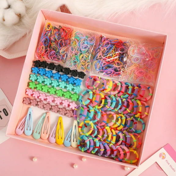 Girl Kids Elastic Hair Bands Ponytail Holder Bobbles Head Rope Ties Hairpin Set, Box Not Included