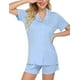 thumbnail image 3 of Conjunto de pijamas, ropa de dormir de manga corta, ropa de dormir con botones para mujer, conjunto de pijama suave S-XXL Adepaton CJWUS-6908, 3 of 5