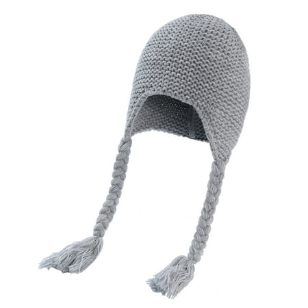 

Gubotare Baby Hats With Bows Newborn Infant Wool Knitted Cap Solid Color Knitting Baby Wool Ball Cap Braid Ear Plus Warm Grey 0-5 Years