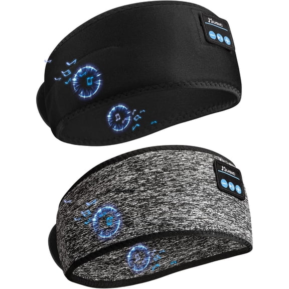 Beixiya 2‑Pack Adjustable Bluetooth Sleep Headband Headphones, Hook‑and‑Loop Wireless Headphones with Soft Speakers, 14H Playtime Washable for Side Sleepers Yoga Workout Travel