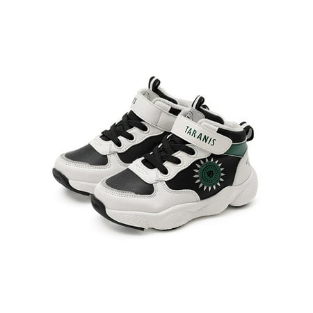 

TARANIS Toddler Kids Plush Sneakers Unisex Patch Design Soft-soled Anti-slip High Top Hook-and-loop Fastener Basketball Shoes For Winter