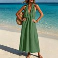 thumbnail image 6 of Yeaiivve Summer Dresses for Women 2026 Boho Halter Maxi Dress Deep V Neck Backless Linen Dress Lightweight Flowy Long Dresses for Travel Cruise Outfits Army Green,XL, 6 of 8