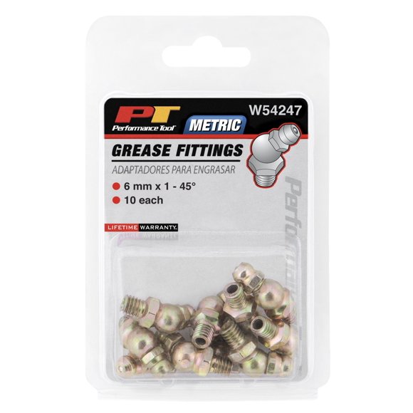 Performance Tool W54247 6mm x 1mm 45? Grease Fitting, (Pack of 10)