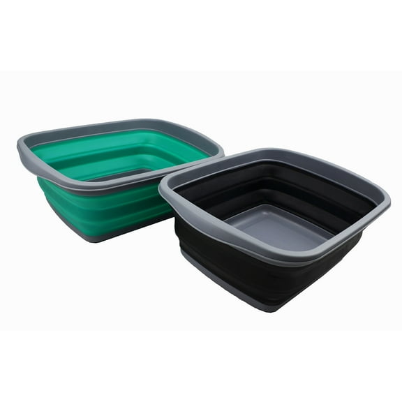 SAMMART 10L (2.6 Gallons) Set of 2 Collapsible Tub - Foldable Dish Tub - Portable Washing Basin - Space Saving Plastic Washtub